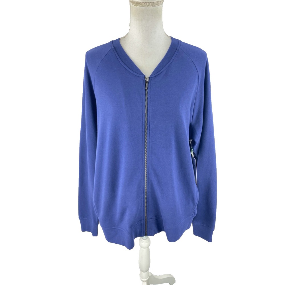 Pact‎ Womens 2XL Organic Cotton Full Zip Bomber Jacket Blue Sustainable Ethic